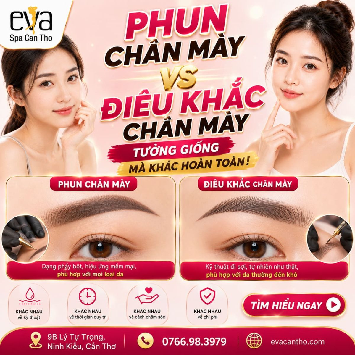 Phun Chân Mày Và Điêu Khắc Chân Mày – Tưởng Giống Mà Khác Hoàn Toàn