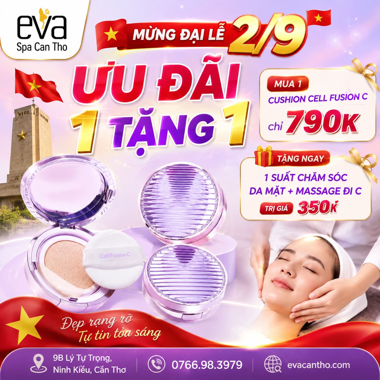 MỪNG ĐẠI LỄ 2/9 - ƯU ĐÃI 1 TẶNG 1 TẠI EVA SPA
