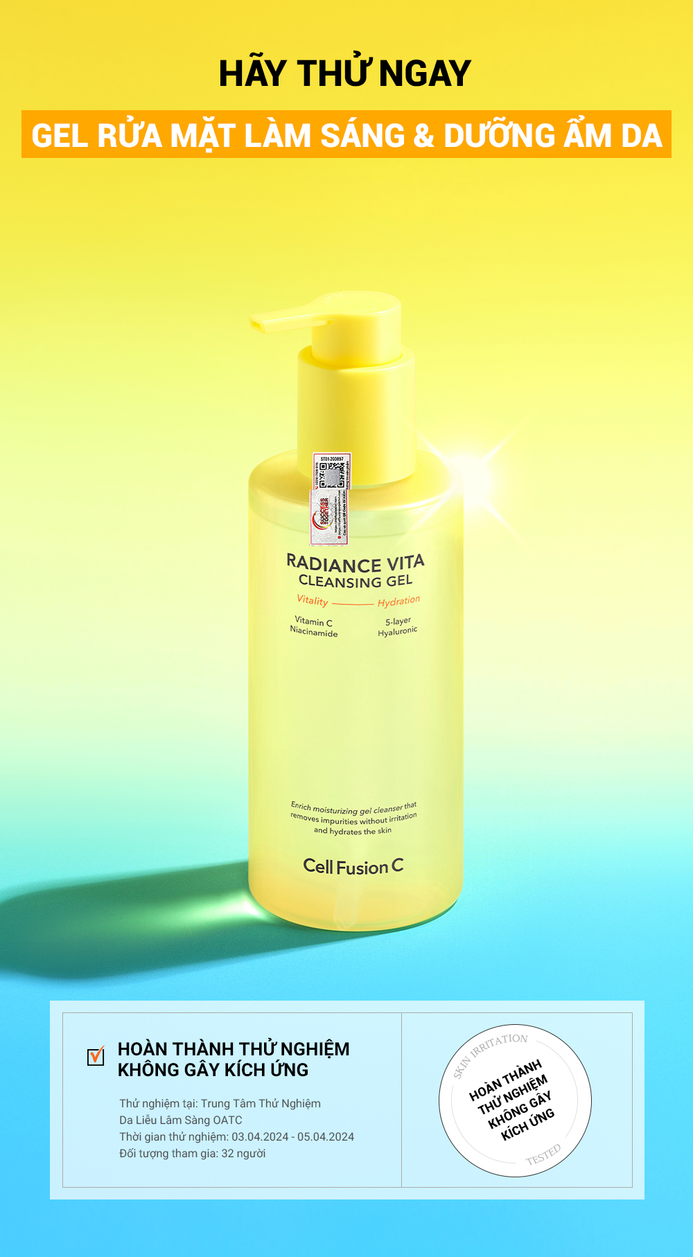 Gel Rửa Mặt Làm Sáng & Dưỡng Ẩm Da Cell Fusion C Radiance Vita Cleansing Gel, chai 300ml