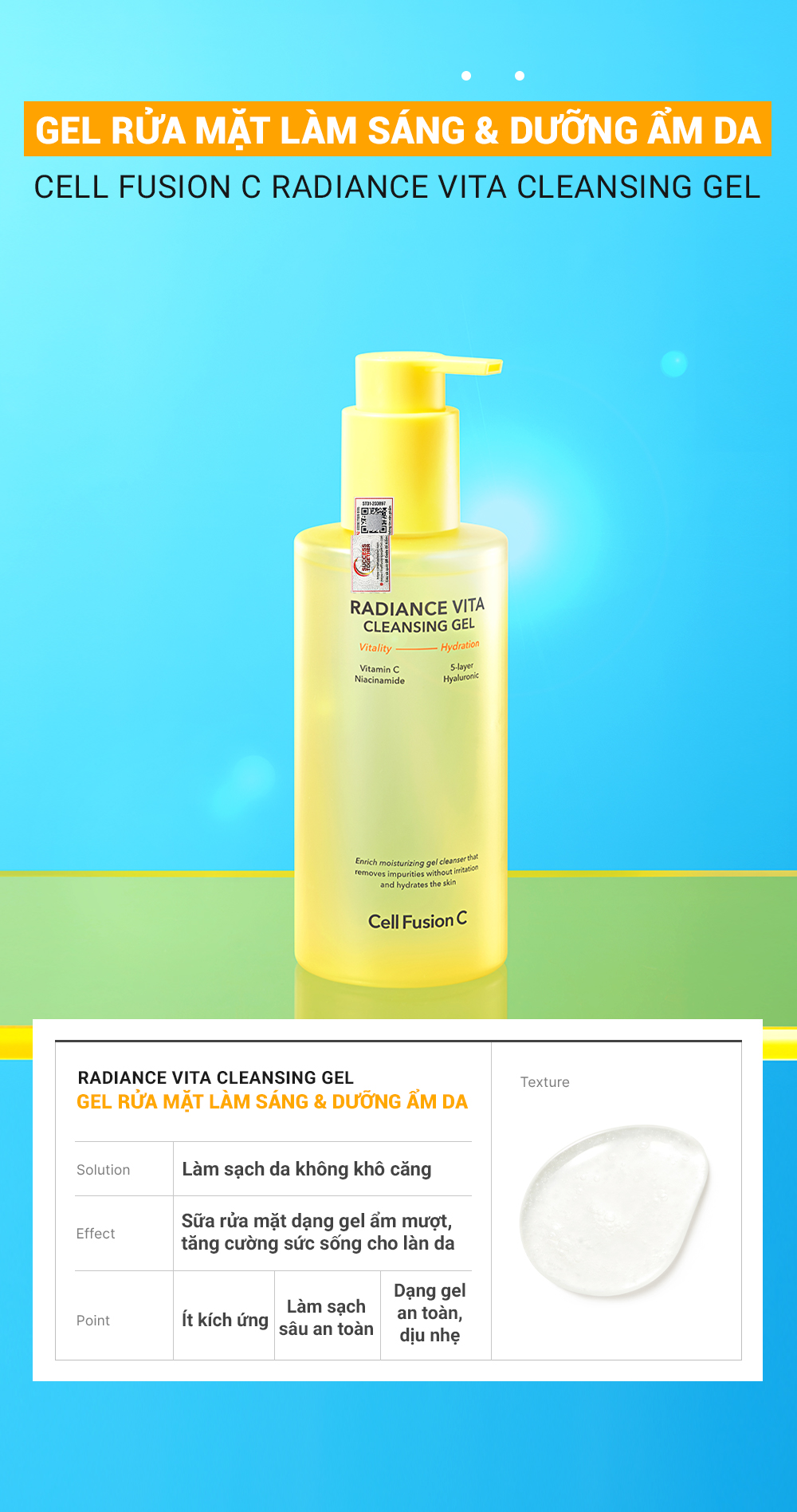 Gel Rửa Mặt Làm Sáng & Dưỡng Ẩm Da Cell Fusion C Radiance Vita Cleansing Gel, chai 300ml