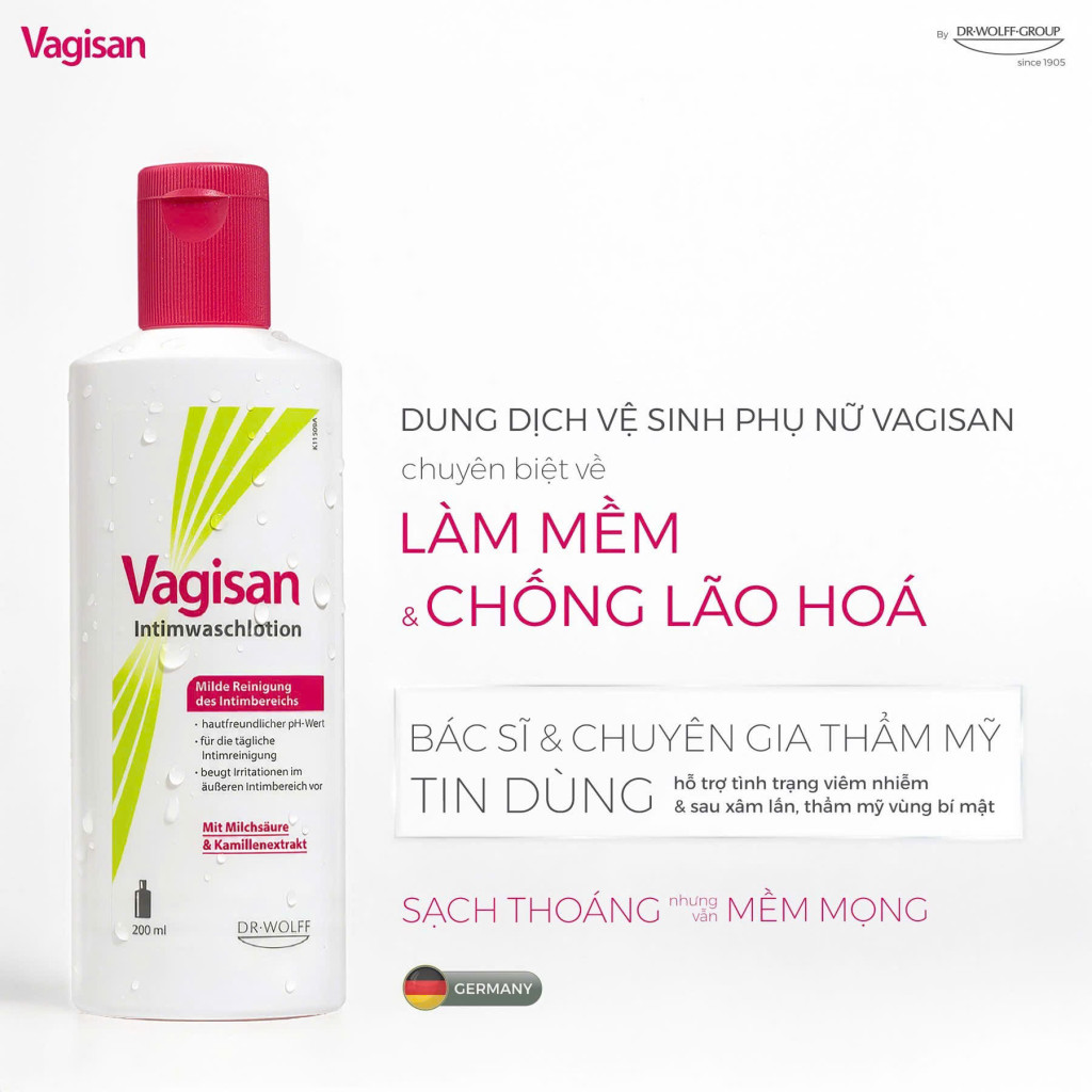 Dung dịch vệ sinh phụ nữ làm mềm và chống lão hóa Vagisan 100ml